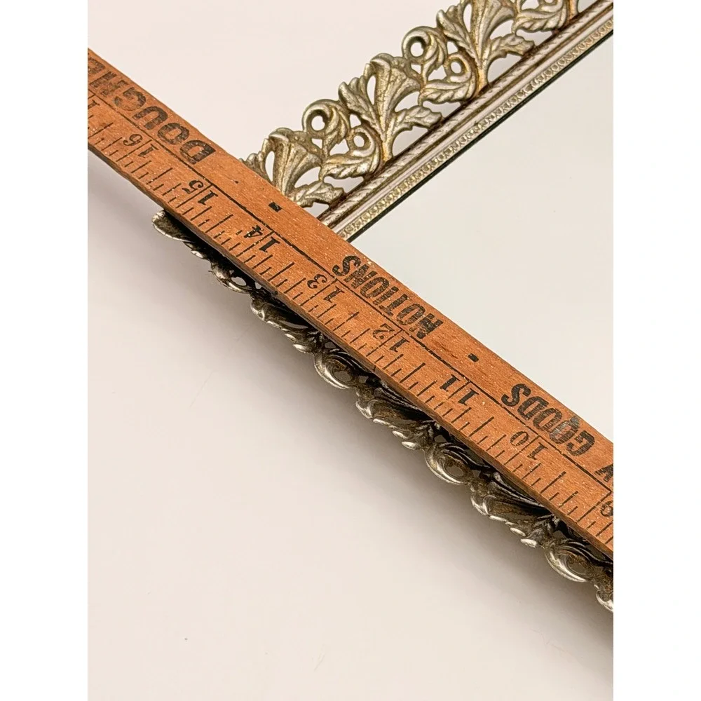 Vintage Hollywood Regency Gold Filigree Mirrored Vanity Tray Ornate Rectangular